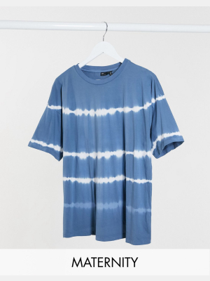 Asos Design Maternity Oversized T-shirt In Tie Dye Stripe