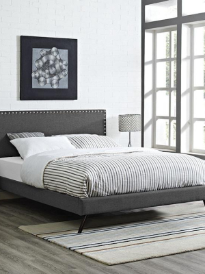 Lyka Queen Fabric Platform Bed With Round Splayed Legs