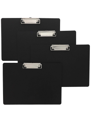 Landscape Clipboard With Low Profile Clip 4 Pack - Horizontal Hardboard Black 12.3 X 8.8 Inches