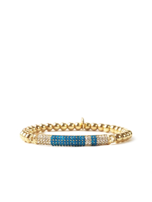 Teal Multi Pave Bar Beaded Bracelet