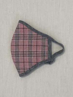 The Reversible Face Mask. -- Pink Plaid With Chambray Reverse