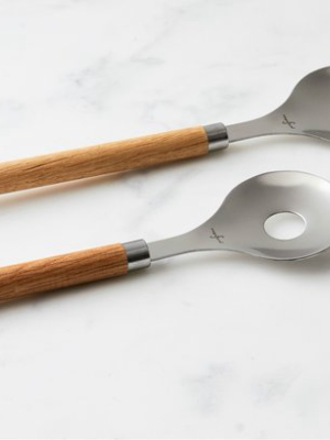 Oak And Stainless Salad Servers