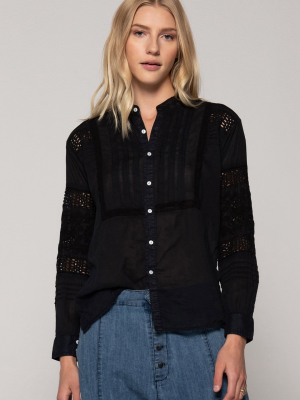 Toluca Long Sleeve Eyelet Shirt, Black