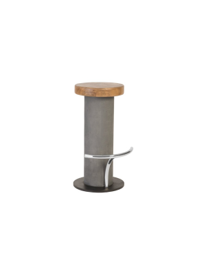 Concrete Bar Stool, Chamcha Wood Top, Stainless Steel Footrest