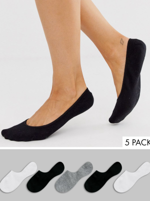 Asos Design 5 Pack Invisible Socks With Back Grip Band Detail In Black White And Gray