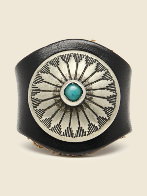 Concho Ring - Leather/turquoise