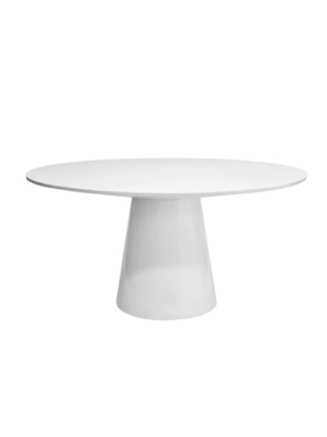 Round White Lacquer Dining Table Base With 59" Diameter Tapering Top