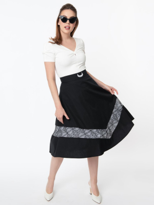 Black Batwing Border High Waist Swing Skirt