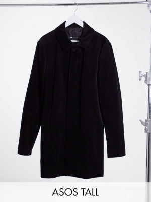 Asos Design Tall Cord Trench Coat In Black