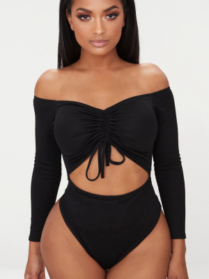 Shape Black Ruched Detail Bardot Bodysuit