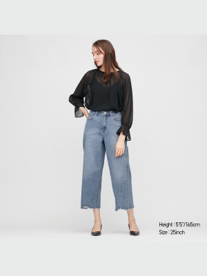 Women High-rise Wide Cropped Jeans