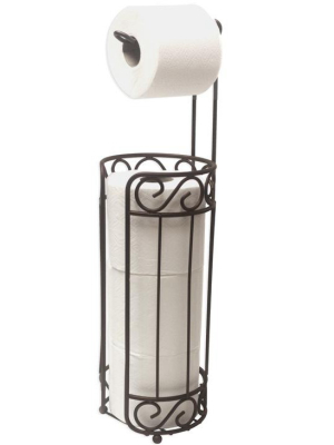 Home Basics Scroll Collection Freestanding Dispensing Toilet Paper Holder, Bronze