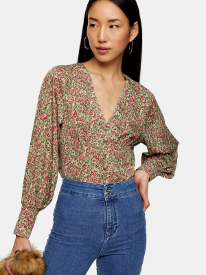 Tall Ditsy Print Corset Tea Top