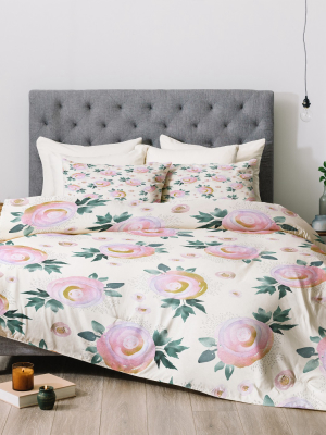 Pink Floral Abolina Rose Taffy Comforter Set - Deny Designs