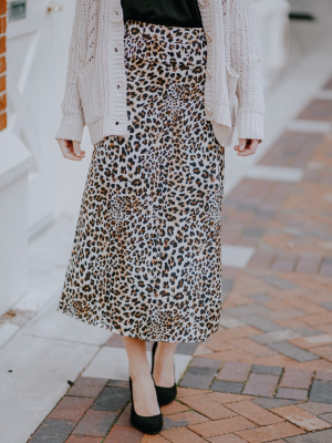 Leopard Satin Midi Skirt