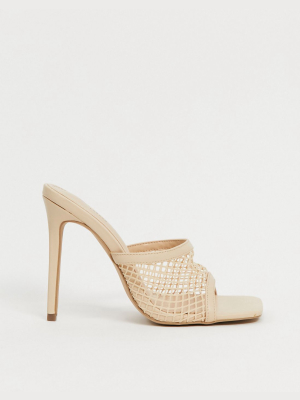 Simmi London Samia Mules With Square Toes In Beige Mesh