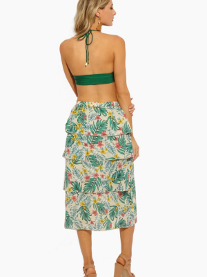 Londyn Multi-tiered Self Tie Midi Skirt - Sandy Luau Tropical Print