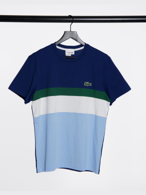 Lacoste Multi Color Panelled T-shirt In Navy/ White/ Green