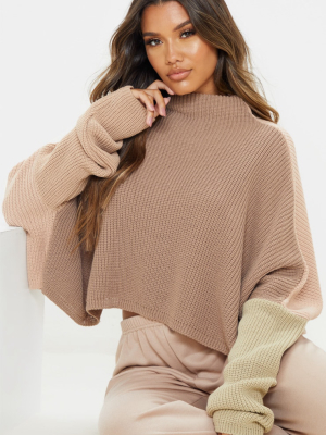 Stone Oversized Colour Block Sweater