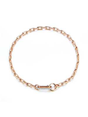 Saxon 18k Rose Gold Chain Link Necklace With Elongated Diamond Link Clasp