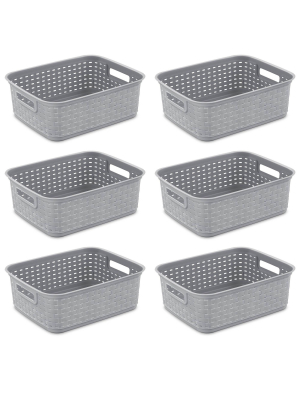 Sterilite Short Weave Wicker Pattern Storage Container Basket, Gray (6 Pack)