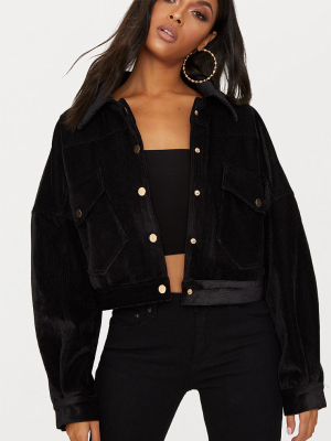 Black Cropped Cord Oversized Trucker Jacket