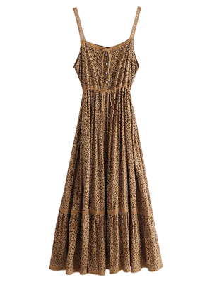 'stephanie' Leopard Printed Crochet Maxi Dress