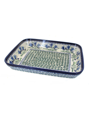 Blue Rose Polish Pottery Blue Tulip Large Rectangular Baker