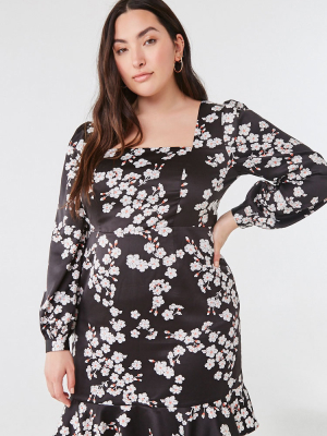 Plus Size Floral Satin Dress