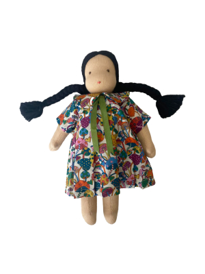 9" Waldorf Doll In Liberty Multicolored Mushroom Dress · Fair