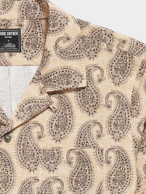 Italian Seersucker Camp Collar Long Sleeve Shirt In Paisley Print