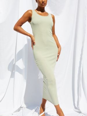 Sage Green Basic Rib Maxi Dress