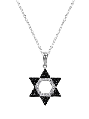 Effy Novelty 14k Gold Black & White Diamond Star Of David Pendant, 0.29 Tcw