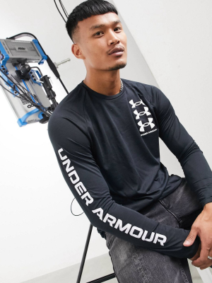 Under Armour Tech Triple Logo Long Sleeve Top In Black