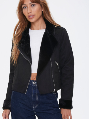 Faux Fur-trim Moto Jacket