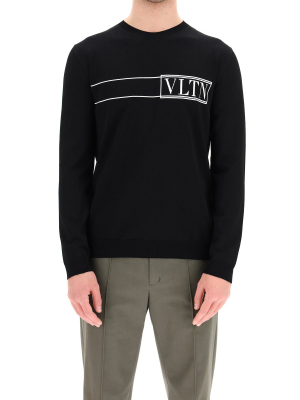 Valentino Vltn Tag Intarsia Crewneck Sweater