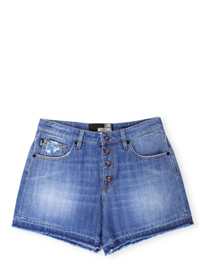 Love Moschino Heart-buttoned Denim Shorts