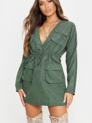 Khaki Pocket Detail Tie Waist Utility Dress