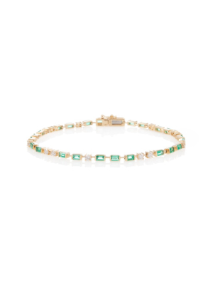 Baguette Emerald And Diamond Tennis Bracelet