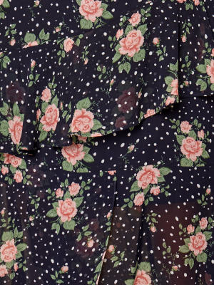 Secret Romance Floral Print Ruffled High-low Maxi Dress