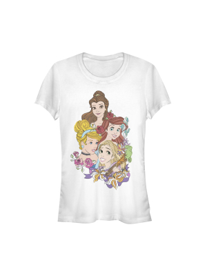 Junior's Disney Princesses Artistic Portrait T-shirt