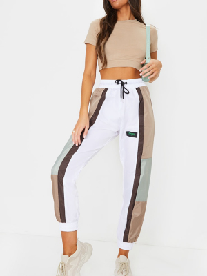 Cream Shell Contrast Side Casual Joggers