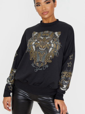 Black Tiger Embellished Sweater