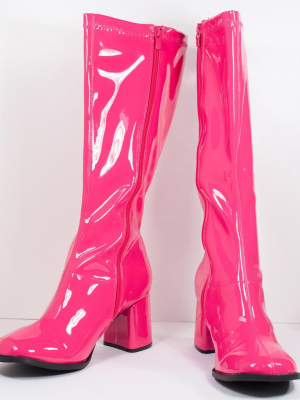 Hot Pink Patent Leatherette Knee High Go Go Boots