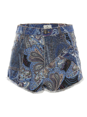 Etro Paisley Printed Denim Shorts