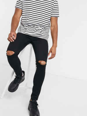 Topman Spray On Jeans With Rips In Black