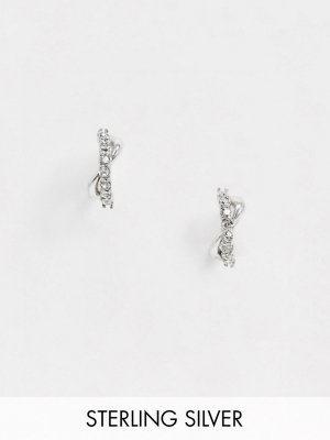 Kingsley Ryan Huggie Hoop Earrings With Twist Crystals In Sterling Silver