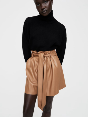 Faux Leather Paperbag Shorts