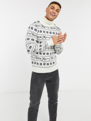 New Look Merry Xmas Roll Neck Knitted Sweater