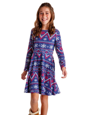 The Navy Nordic | Navy Fair Isle Girls Holiday Dress